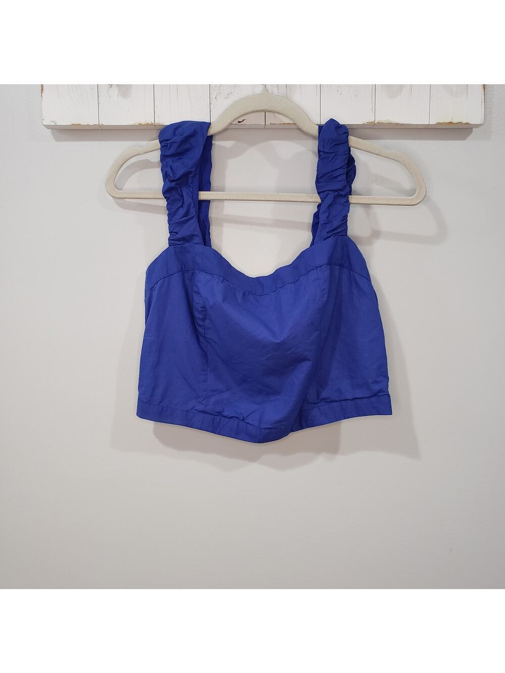 Free People Ashley Crop Tank M Mazarine Blue Ruched Strap Summer Concert Top